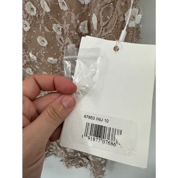 Mac Duggal 67853 Beaded Floral Applique Ivory Nude Midi Sheath Dress Size 10 NWT - Picture 9 of 9